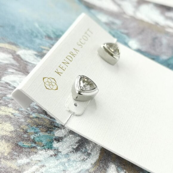 Kendra Scott Arden Silver White Crystal Stud Earrings New w/dust bag - Picture 2 of 3